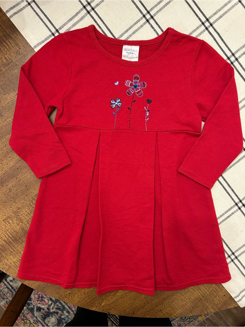 Vintage Healthtex Girls 4T Dress Red with Floral Embroidery